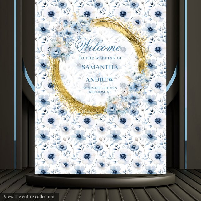 Dreamy Bohemisch Light Blue Gold Hochzeitsbanner Wandteppich (Dreamy Bohemian Light Blue Gold Wedding Banner Tapestry )