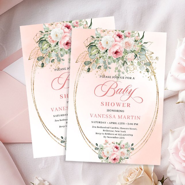 Dreamy Boho Blush Roses Eucalyptus Baby Shower   Einladung (Dreamy Boho Blush Roses Eucalyptus Baby Shower Invite)
