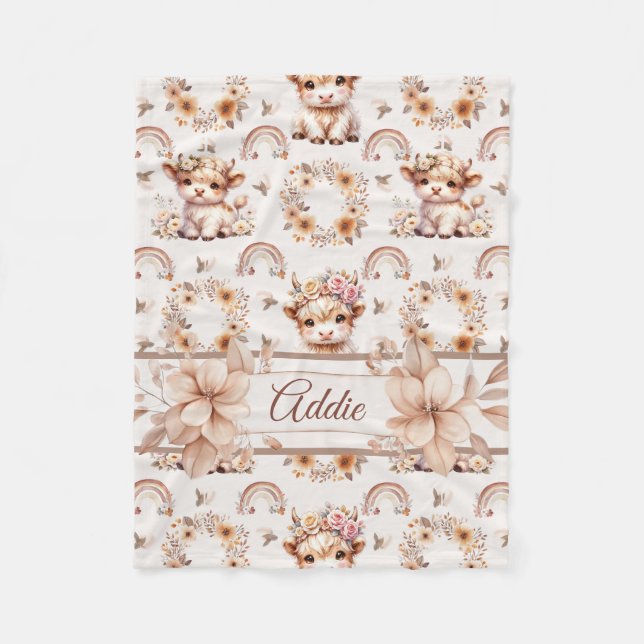Dreamy Boho Highland Cow Kinderzimmer Fleecedecke (Vorderseite)