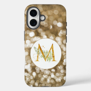Dreamy Bokeh Gold Floral Letter M Monogram iPhone 16 Hülle