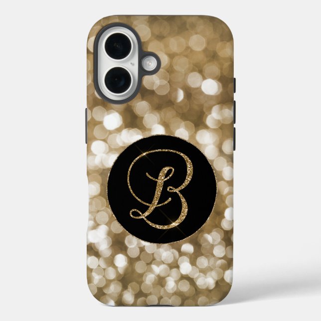 Dreamy Bokeh Gold Glitzer Letter B Monogram Black Case-Mate iPhone Hülle (Rückseite)