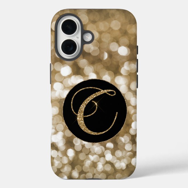 Dreamy Bokeh Gold Glitzer Letter C Monogram Black Case-Mate iPhone Hülle (Rückseite)