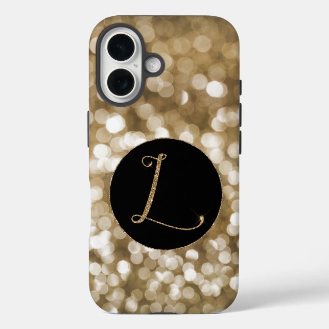 Dreamy Bokeh Gold Glitzer Letter L Monogram Black Case-Mate iPhone Hülle (Rückseite)