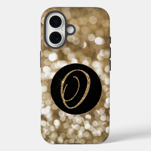 Dreamy Bokeh Gold Glitzer Letter O Monogram Black Case-Mate iPhone Hülle (Rückseite)
