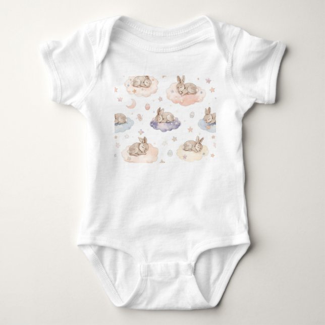 Dreamy Bunny Clouds Baby Bodysuit | Sleeping Bunny Strampler (Vorderseite)