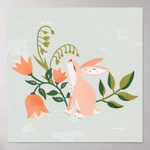 "Dreamy Bunny" Niedliche Pink Rabbit Blumenkunst Poster
