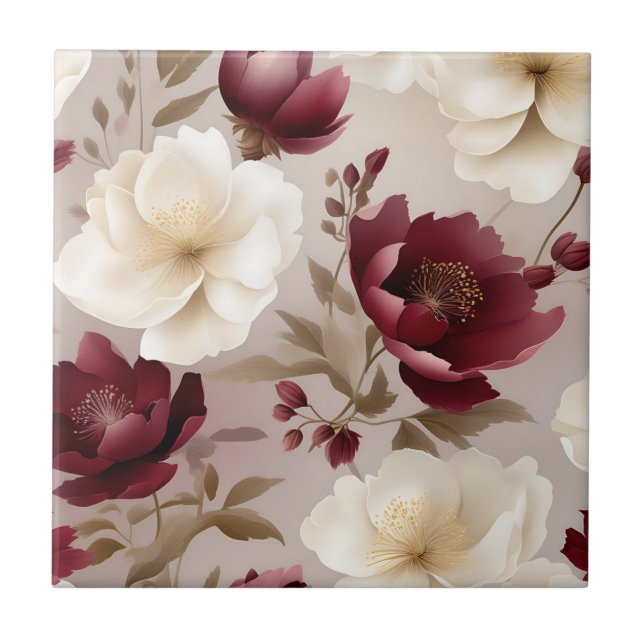 Dreamy Burgundy Blume Fliese (Vorderseite)