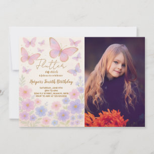 Dreamy Butterfly Geburtstag Einladung mit Foto