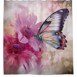 Dreamy Butterfly mit rosafarbenen Blume Duschvorhang