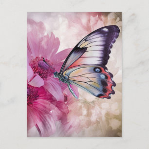 Dreamy Butterfly mit rosafarbenen Blume Postkarte