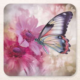 Dreamy Butterfly mit rosafarbenen Blume Rechteckiger Pappuntersetzer
