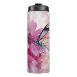 Dreamy Butterfly mit rosafarbenen Blume Thermosbecher