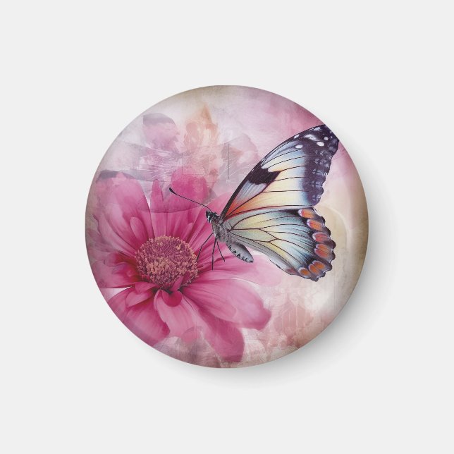 Dreamy Butterfly über die Leinwand der Blumen Magnet (Vorne)