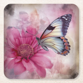 Dreamy Butterfly über die Leinwand der Blumen Rechteckiger Pappuntersetzer