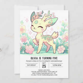 Dreamy Cartoon Deer Digital Geburtstag Einladung