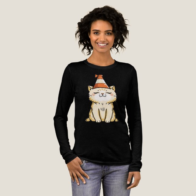Dreamy Cat mit Traffic Cone Hat Tri-Blend Shirt (Volle Vorderseite)