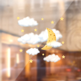 Dreamy Cheese Moon & Stars in flauschigen Wolken K Fensteraufkleber