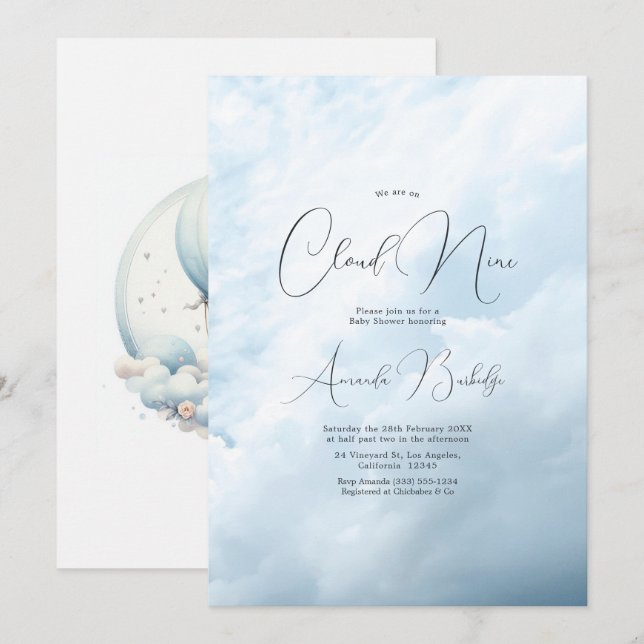 Dreamy Cloud 9 Babydusche Einladung (Vorne/Hinten)