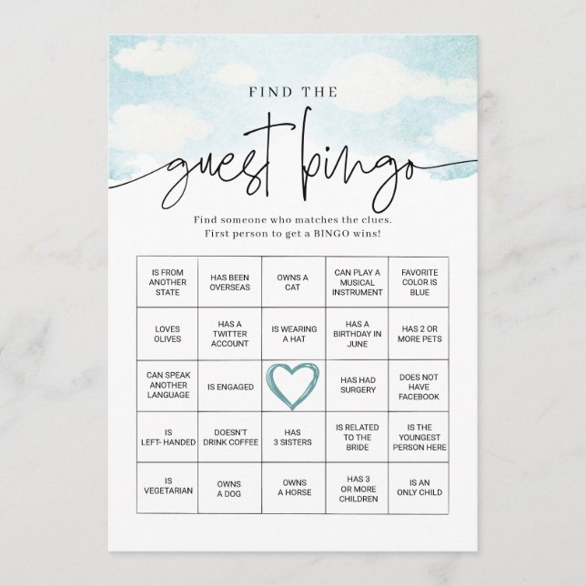 Dreamy Cloud 9 Finden Sie den Gast Bingo Game Card Hinweiskarte (Vorderseite)