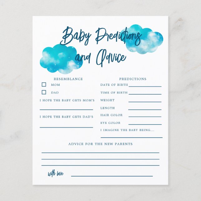 Dreamy Cloud Boy Baby Predictions & Advice Card (Vorderseite)