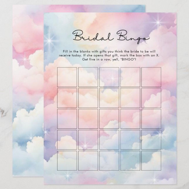 Dreamy Cloud Nine Bridal Bingo Game (Vorne/Hinten)