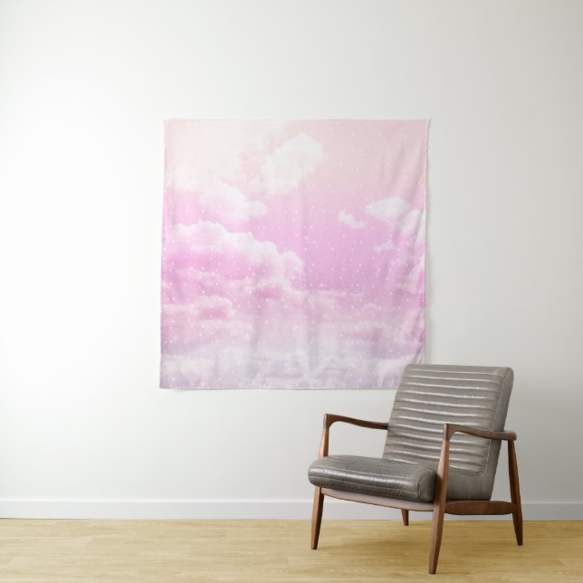 Dreamy Clouds Blush Nebel Bliss 1 Wandteppich (Beispiel)