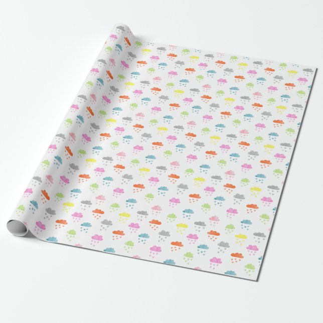 Dreamy Clouds: Wasserfarbener Herzrain Geschenkpapier (Ungerollt)