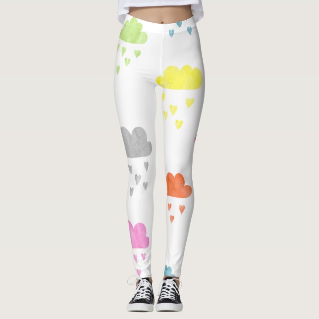 Dreamy Clouds: Wasserfarbener Herzrain Leggings (Vorderseite)