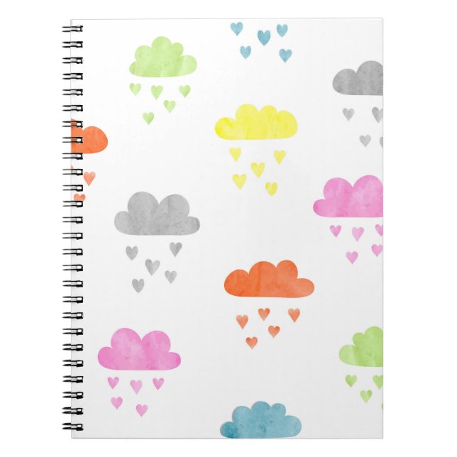 Dreamy Clouds: Wasserfarbener Herzrain Notizblock (Vorderseite)