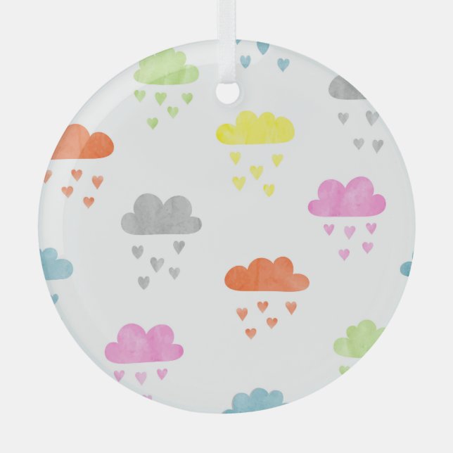 Dreamy Clouds: Wasserfarbener Herzrain Ornament Aus Glas (Vorderseite)