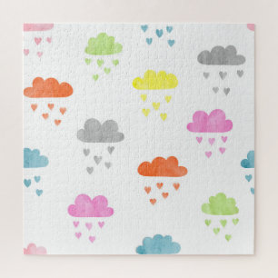 Dreamy Clouds: Wasserfarbener Herzrain Puzzle