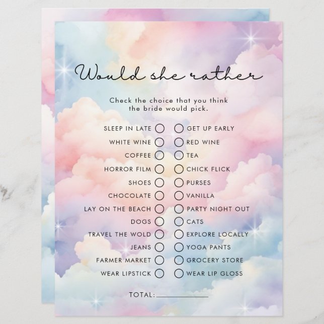 Dreamy Clouds würde sie eher Brautparty Game (Vorne/Hinten)