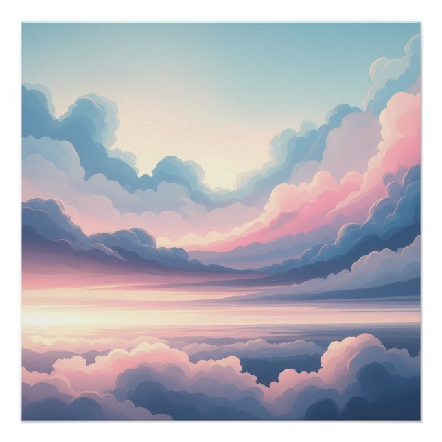 Dreamy Cloudscape Horizon | Soft Pink and Blue Sky Poster (Vorderseite)