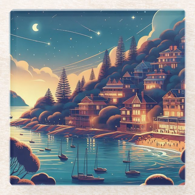 Dreamy Coastal Night Glasuntersetzer (Vorderseite)
