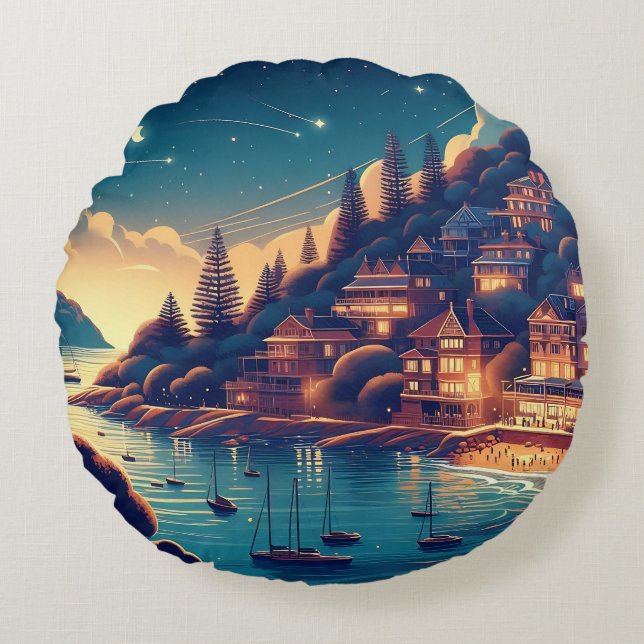 Dreamy Coastal Night Rundes Kissen (Vorderseite)