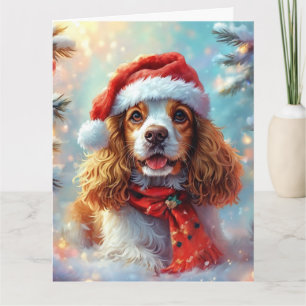 Dreamy Cocker Spaniel Welppy in Weihnachtsmannmütz Karte