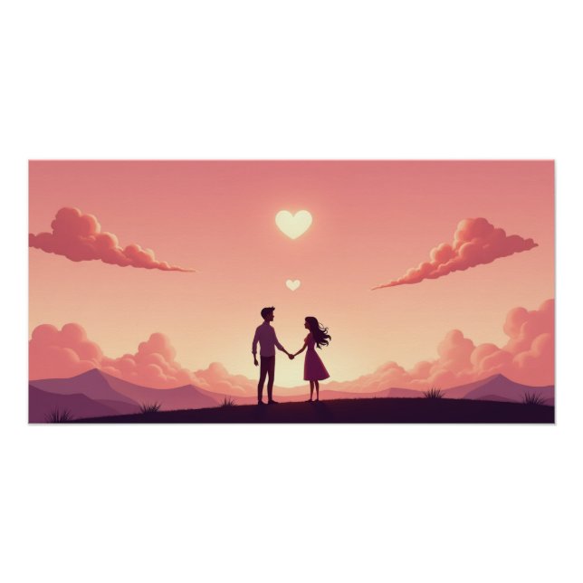 Dreamy Couple Silhouette at Sunset  Poster (Vorderseite)