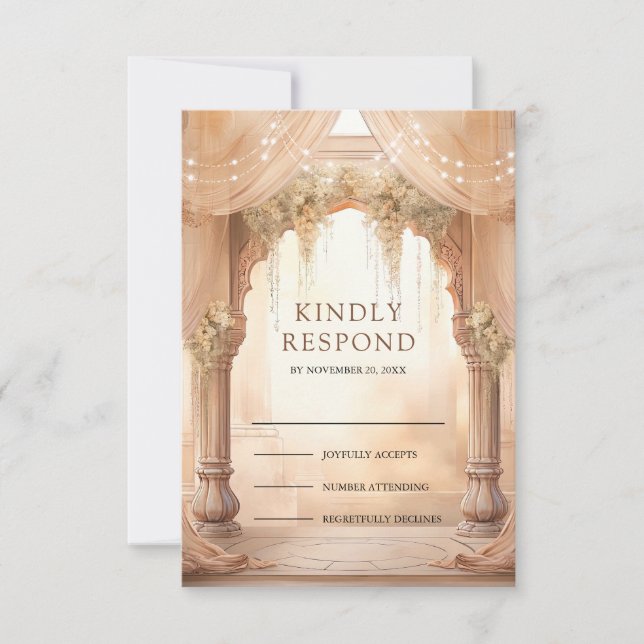 Dreamy Cream Floral Indian Mandap Hindu Wedding RSVP Karte (Vorderseite)