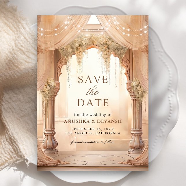 Dreamy Cream Floral Indian Mandap Hindu Wedding Save The Date (Von Creator hochgeladen)