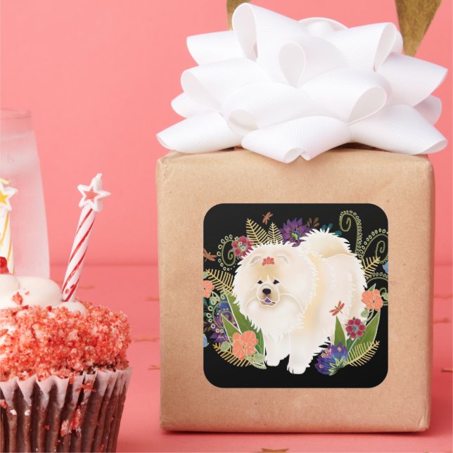 DREAMY CREAMY Creme Chow Quadratischer Aufkleber (Party)