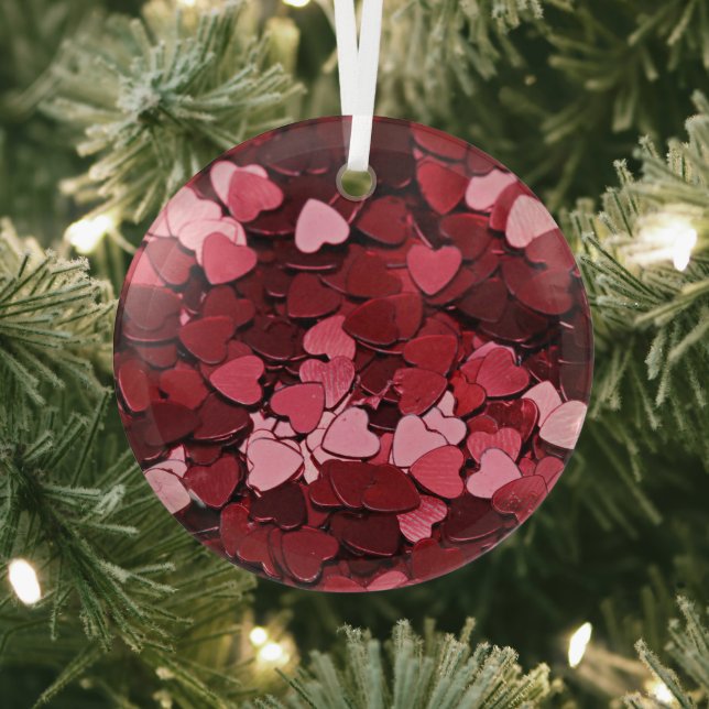 Dreamy Crimson Cascade Heart Confetti Ornament Aus Glas (InSitu)