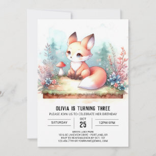 Dreamy Custom Fox Geburtstag digital Einladung
