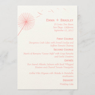 Dreamy Dandelion Wedding Menu Card - Rose Pink Menükarte
