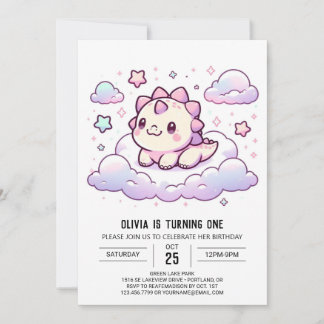 Dreamy Dino Dinosaur 1. Geburtstag Einladung