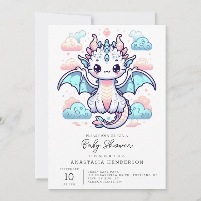 Dreamy Dragon Baby Shower Einladung (Vorderseite)