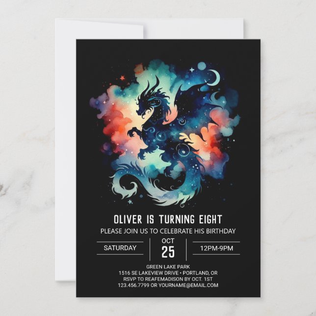 Dreamy Dragon Birthday Printable Einladung (Vorderseite)