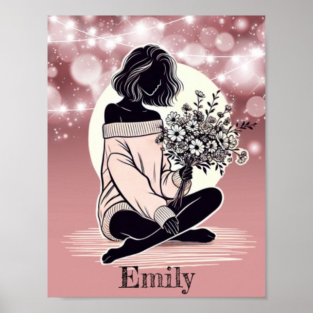 Dreamy Elegance: Eine Frauen reflektieren ruhig Poster (Vorne)