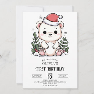 Dreamy Eleganter Polar Bär 1. Geburtstag Einladung