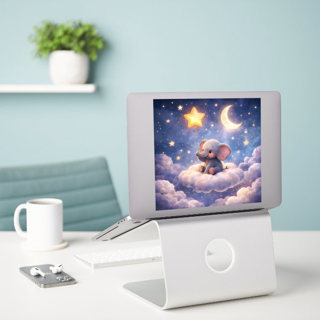 Dreamy elephant and midnight stars large glossy ac aufkleber (Laptop auf Schreibtisch)