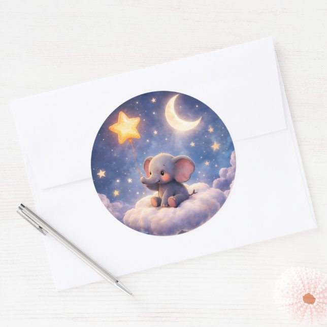 Dreamy elephant and midnight stars large round env runder aufkleber (Umschlag)